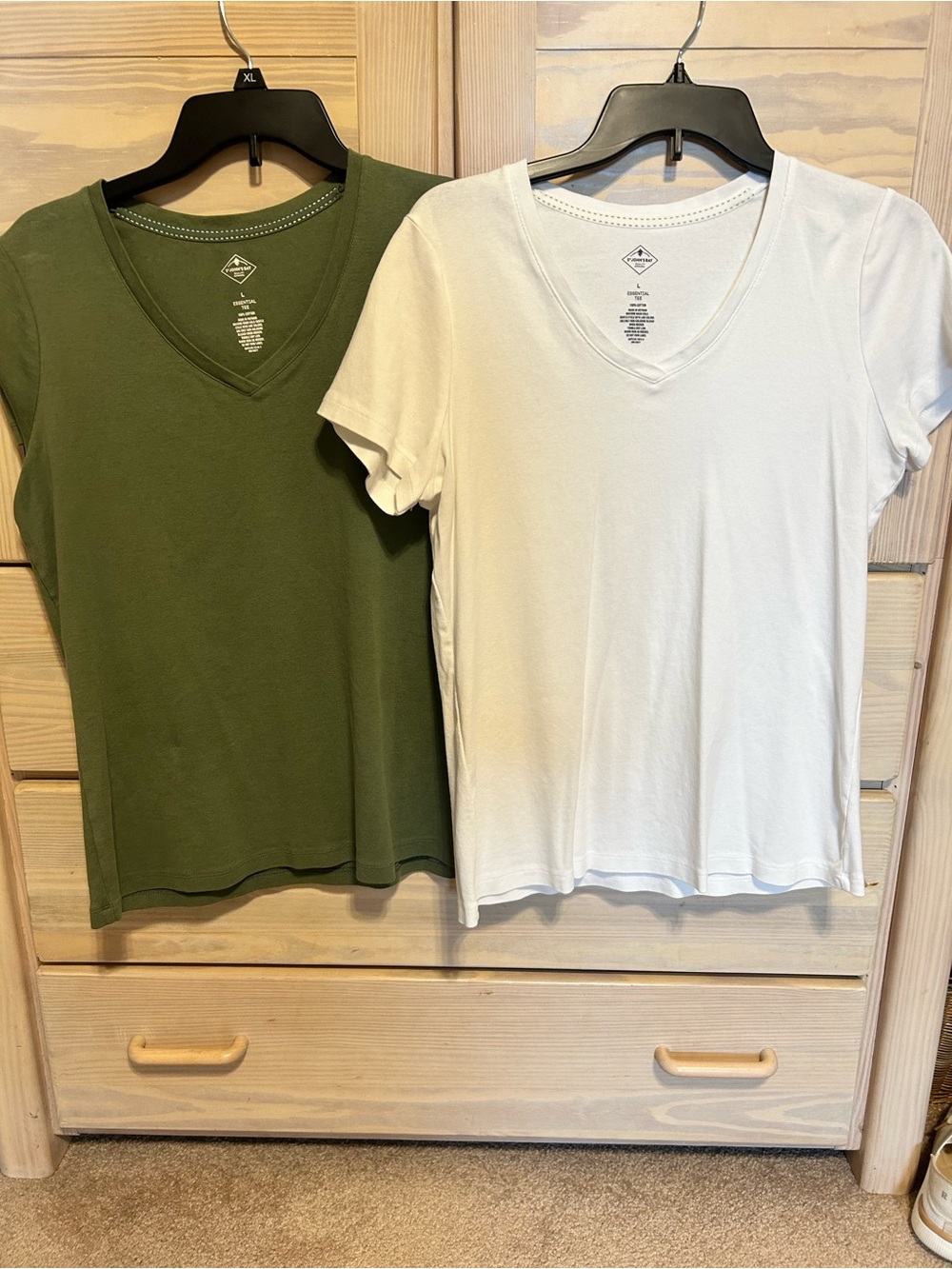 St. John's Bay V-Neck Tee in Olive Green & White